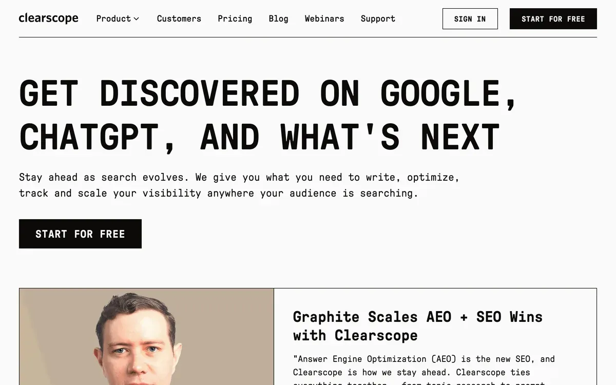 Clearscope homepage