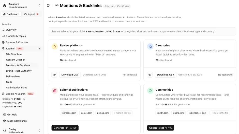 Amadora Mentions and Backlinks screen