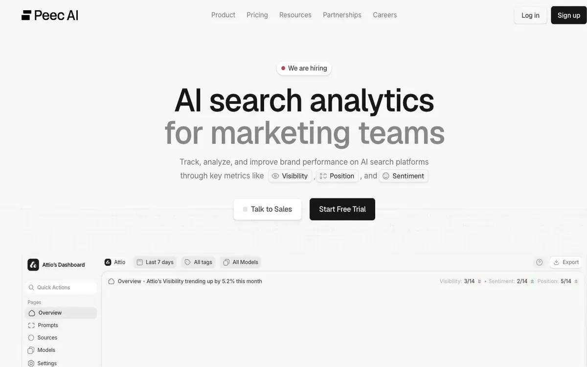 Peec AI homepage