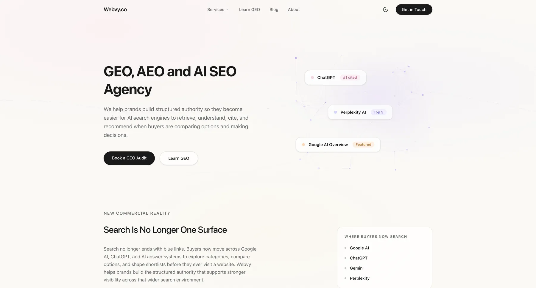 The Webvy homepage