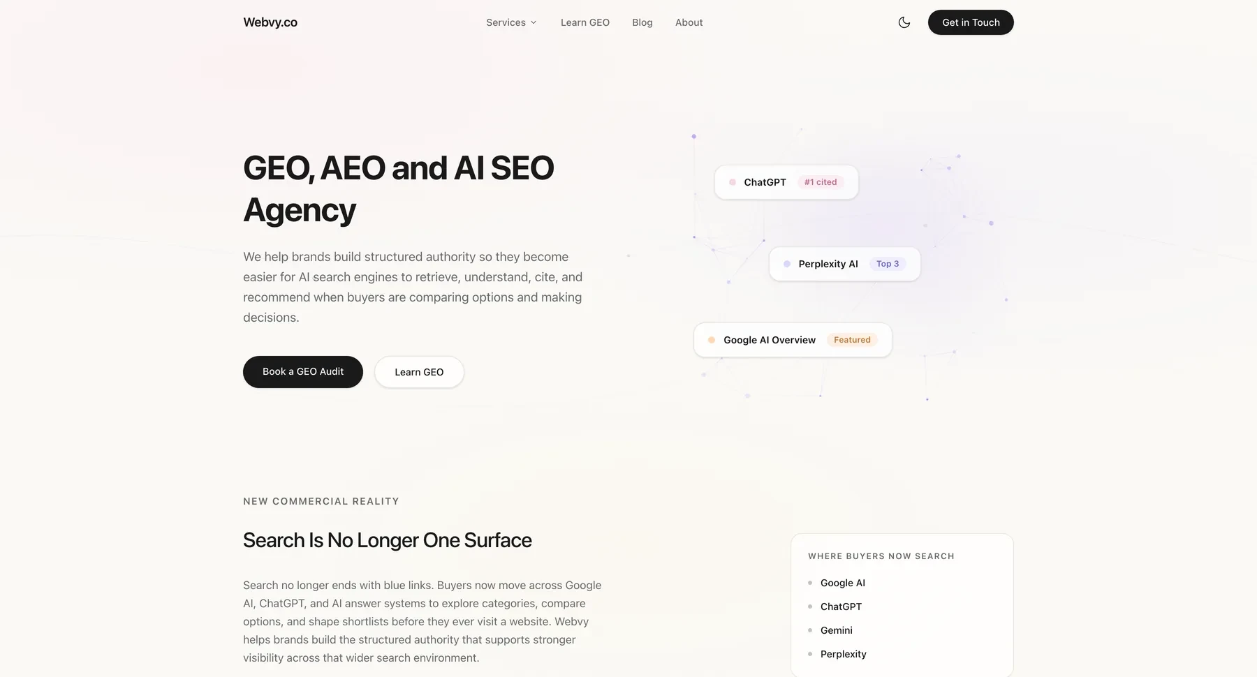 The Webvy homepage