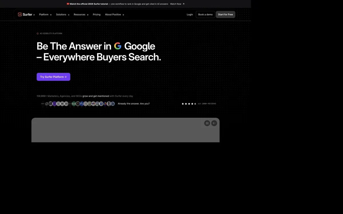 Surfer SEO homepage